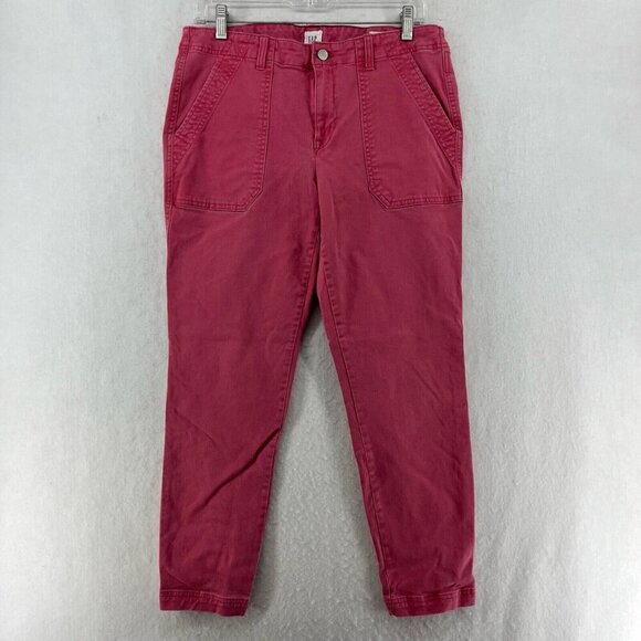 Gap Pants Women's Sz 10 Red Denim Skinny Ankle Midrise Stretch Button Zip Pocket - Picture 1 of 12